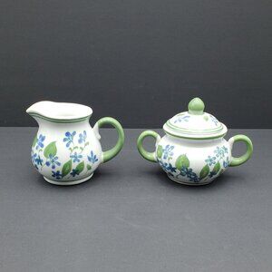 April Cornell Blue Flowers Creamer & Sugar Bowl Blue & Green Creamer Set